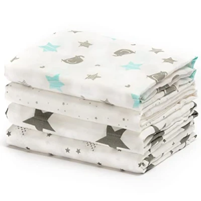 Bild av CuddleBug Muslin bomull baby swaddle filtar 0 3 månader 4 pack (stjärniga nätter)