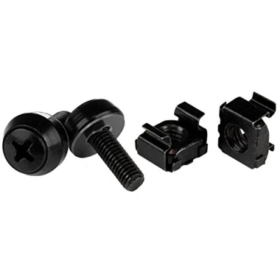 Bild av StarTech.com 50 pack 10 32 serverställ burmuttrar och skruvar med brickor rackmontering hårdvarusats nätverk/IT utrustning skåpklämma/fästmuttrar bultar för fyrkantiga hål svart TAA