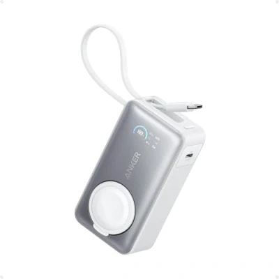 Bild av Anker MagGo powerbank för Apple Watch, officiellt certifierad, 10 000 mAh kompakt batteripaket med integrerad USB C kabel, 35W Max., iPhone 16, 15 serien, iPad, AirPods och mer