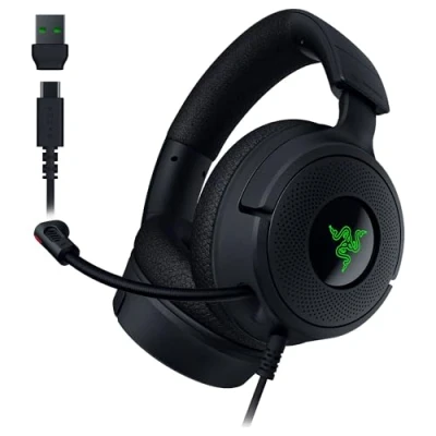 Bild av Razer Kraken V4 X Kabelanslutet PC spelheadset (TriForce 40 mm drivrutiner, infällbar kardioidmikrofon, 7.1 surroundljud, Chroma RGB, för konsol och telefoner via USB C) Svart