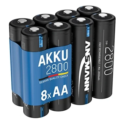 Bild av ANSMANN batteri Mignon AA, min. 2650 mAh 1,2 V, 8 stycken, uppladdningsbar, hög kapacitet, perfekt för ficklampa, väckarklocka, styrenhet, fotoblixt, radio