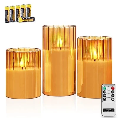 Bild av Rhytsing Guldribbat glas batteridrivna LED ljus med fjärrkontroll, flamlöst presentset timer, varmt vitt inkluderar 6 batterier set 3