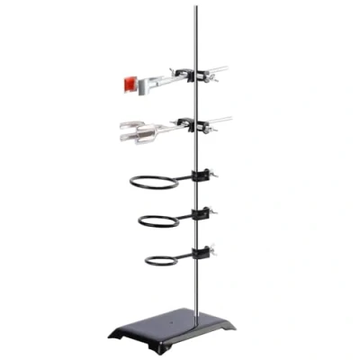 Bild av stonylab Laboratorieställsset, laboratoriestativ, stöd, metallvara, stål, stödstativ med stång (60 cm L), 4 rong, bytesklämma, retortring, kolvklämma och boss huvudklämma
