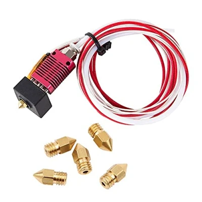 Bild av MMOBIEL Extrudermonteringssats 24 V för MK8 Hot End 3D skrivare PTFE 1,75 filament med 3 silikonstrumpor/6 mässingsmunstycken 0,4/2 pneumatiska kopplingar 4 x 1 m kablar