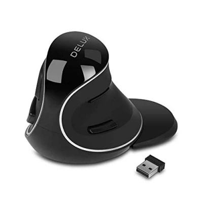 Bild av DELUX trådlös vertikal mus, Ergonomisk mus med Nano USB mottagare, 3 DPI nivåer (800/1200/1600), 6 knappar, 2,4G optisk för bärbar PC dator, avtagbart handledsstöd