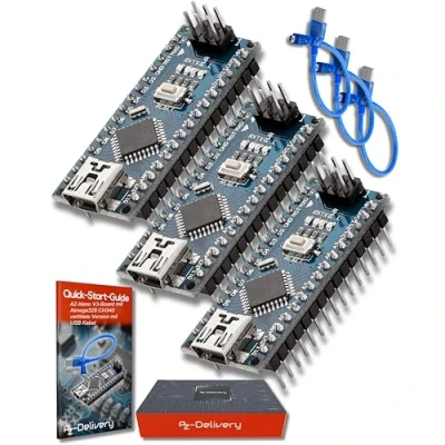 Bild av AZDelivery 3 x AZ Nano V3 Board med Atmega328 CH340 lödd, förbättrad version USB kabel, 100% kompatibel inklusive e Book