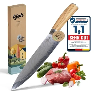 Bild av kjøk Premium kockkniv, bladlängd 20 cm, hårdhet 58 ± 2 HRC, olivträ, handtag, professionell kökskniv, universalkniv, högkvalitativt kolstål, extra vass knivblad ergonomiskt
