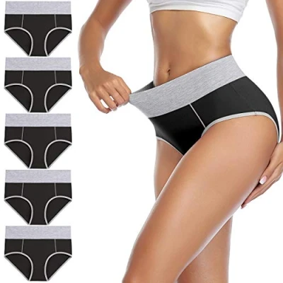 Bild av wirarpa Bomullsunderkläder för kvinnor, stretchiga briefs med hög midja, mjuka underbyxor, damunderkläder full täckning, 5 pack., Svart, 3XL