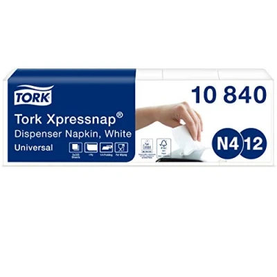 Bild av Tork Xpressnap® Vit Dispenserservett N4, Universal, 1/4 vikt 1 lagers, 21,7 cm x 33 cm, 8 1125 servetter, 10840