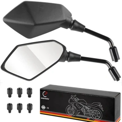 Bild av Evermotor universell motorcykelbackspegelset, E mark testad, 2 x M10 högergänga, M8 högergänga + 1 vänstergänga, fyrhjuling, ATV, moped