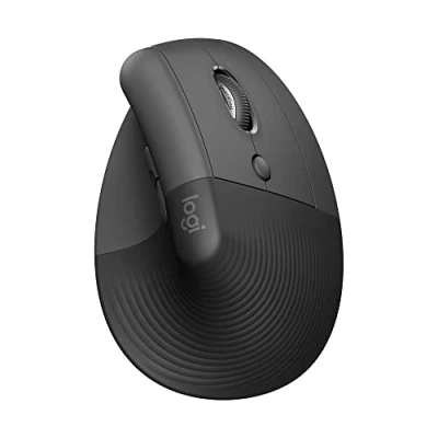 Bild av Logitech Lift Vertikal ergonomisk mus, trådlös, Bluetooth eller Logi Bolt USB mottagare, ljudlösa klick, 4 knappar, kompatibel med Windows/macOS/iPadOS, bärbar dator och PC Grå