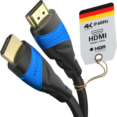Bild av KabelDirekt 4K HDMI Kabel 15m Finns i 0,15 22,5m För varje anslutning (4K@60Hz, 2.0, High Speed med Ethernet, TV, Blu ray, PS5, Xbox Series, Switch svart)