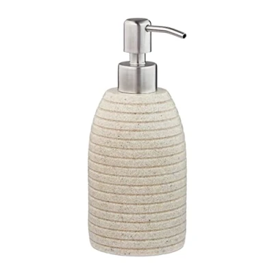 Bild av Relaxdays tvåldispenser, 300 ml, påfyllningsbar, badrum, toalett, kök, flytande polyresin, pump i rostfritt stål, beige