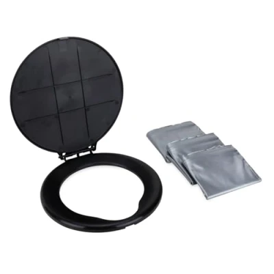 Bild av Camco toalettsits med lock Passar 5 gallon hinkar Inkluderar 3 bonus toalettavfallspåsar (41546)