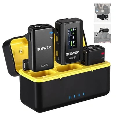 Bild av NEEWER CM28 Lavalier trådlöst mikrofonsystem med laddningsfodral, 1 klick brusreducering, minne 4 GB i 9 timmar okomprimerat 48KHz 16 bitars ljud, kompatibel