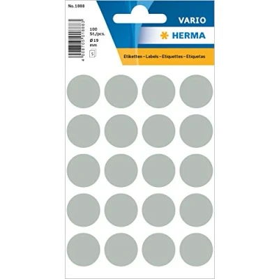Bild av HERMA 1888 multifunktionsetiketter/runda färgade prickar (Ø 19 mm, 5 ark, papper, matt) självhäftande, permanenta märkningspunkter för handskriven märkning, 100 klistermärken, grå