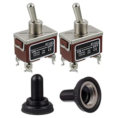 Bild av BOJACK RT1221 vippströmbrytare 125 V 20 A 250 15 DPDT PÅ AV 4 terminalstift med vattentätt metalllock (paket 2 st)