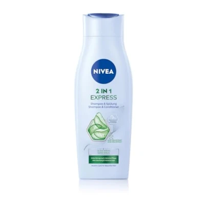Bild av NIVEA 2 i 1 Express schampo och balsam, intensiv hårvård med aloe vera glansserum, hårschampo balsam för vård expresstid (400 ml)