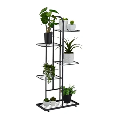 Bild av Relaxdays växtställ, 5 hyllor, växttrappa blommor och örter, blomstativ i metall, H x B D: 96 45 22 cm, svart