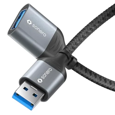 Bild av Sonero® USB A till datakabel, förlängningskabel, kabel typ A, 3.0, 5 GB/s, Space Grey/svart, 3,00 m