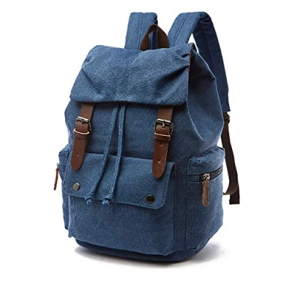 Bild av Rufun canvas ryggsäck vintage skolväska för laptop dagväska vandring resor stor kapacitet väska unisex, Khaki, 42 x 29 cm