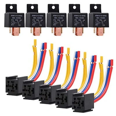 Bild av Ehdis 5 pack bilrelä 12 V 80 APM stift, växelrelä med uttagshållare för lastbil, motor, kraftig på/av normalt öppen SPDT reläsockel plugg kablar