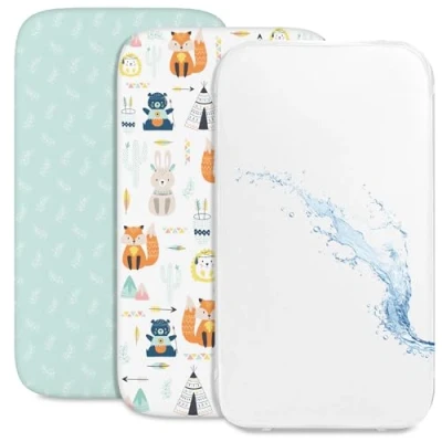 Bild av Sweety Fox Cododo påslakan (set med 2) 1 vattentät madrassskydd resår 3 i Storlek 55x90 cm Kompatibel spjälsängar, Bebe Madrasssäng för flickor och pojkar rävmönster, Räv