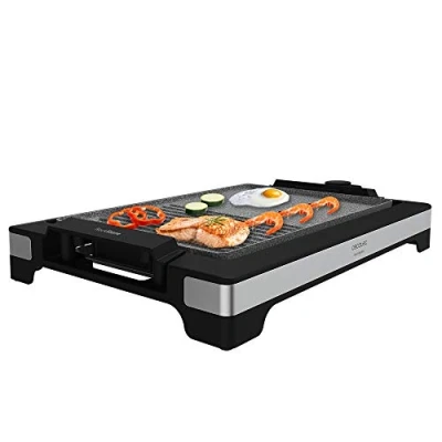 Bild av Cecotec Elektrisk grillplatta Tasty&amp;Grill 2000 InoxStone. 2 000 W, designstruktur och finish i rostfritt stål. Justerbar temperaturregulator non stick belagd platta med stekyta (Inox MixStone)