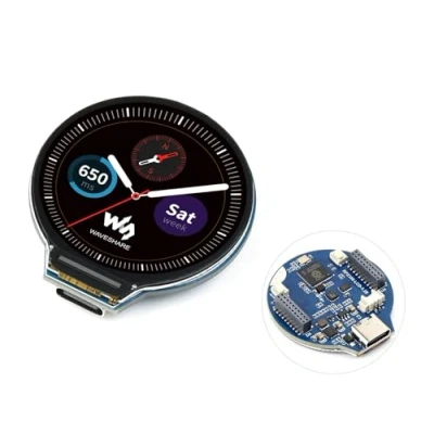 Bild av Waveshare RP2350 MCU kort med 1,28 tum rund LCD skärmmodul 240 x upplösning 65K färger IPS skärm baserad på Raspberry Pi RP2350, 6 axlig sensor, USB Type C kontakt