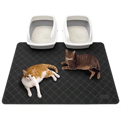 Bild av Conlun matta kattsandsmatta 119 x 89 cm kattlådematta, rutnät strökontroll design kattlådeunderlägg, vattentätt urinbeständigt material, lätt att rengöra (svart)