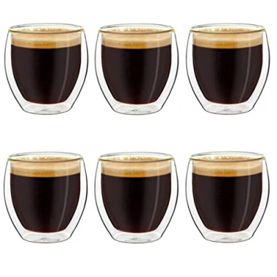 Bild av Creano espressoglas med dubbla väggar, set om 6, 100 ml, mockakanser, termoglas svävande effekt