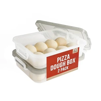 Bild av Kock Pomodoro stor pizzadeg säker box kit 2 pack, 17,3 x 13,4, pizzadegbehållare, passar 68 degbollar, brickor och överdrag, hushåll pizzadegbricka med bekvämt bärhandtag (grå)