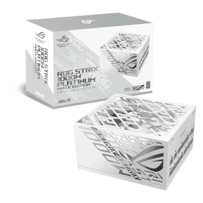 Bild av Asus ROG Strix 1 000 W Platinum White PSU, helt modulär, 80+ platina, ATX 3.1, PCIe 5.0, GaN MOSFET, intelligent spänningsstabilisator