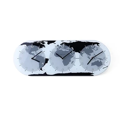 Bild av NeXtime väggklocka &quot;MONDIAL&quot;, med 3 ytor, gjord av glas, 50 x 18,6 cm, vit