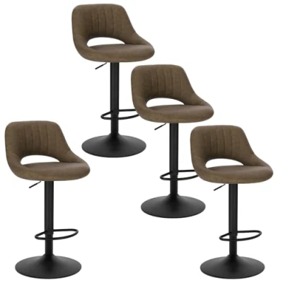 Bild av EUGAD 0668BY 4 x barstol diskpall bistropall designpall roterbar och steglöst justerbar höjd med ryggstöd av konstläder stålram mörkbrun