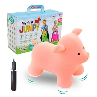 Bild av Gerardo&#039;s Toys Hoppdjur rosa gris. från 2 år och 3 år. Uppblåsbara djurleksaker utomhus eller inomhus för småbarn 12 månader.