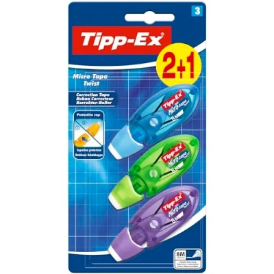 Bild av Tipp Ex mikro tejp vridning blandade färger (värde paket med 2, plus 1 gratis)