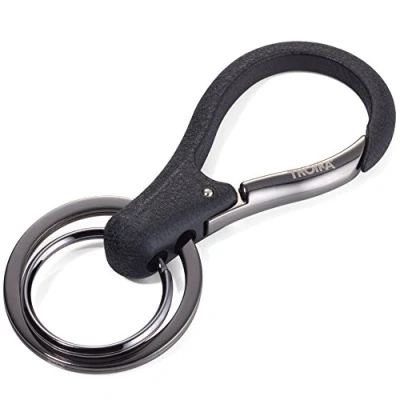 Bild av TROIKA KEY Organizer KR17 09/GM Nyckelring med 2 ringar karbinhake lackerad nyckelorganisering glänsande svart/gunmetal grå originalet från TROIKA, svart, 8 cm,