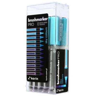 Bild av KARIN Brushmarker PRO 12 Sky Colours Set däck och vattenfärger transparent