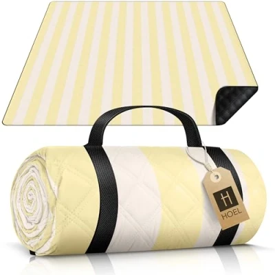 Bild av Trä picknickfilt 200 x cm vattenavvisande isolerad strandmatta vadderad XXL picknickfiltar utomhus strandfilt för picknick camping strand