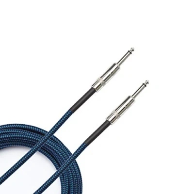 Bild av D&#039;Addario Accessories Anpassad serie flätad gitarrkabel instrumentkabel med nickelpläterade ¼ tums ändar skyddar gitarrkabeln mot skärningar, veck 6 m blå