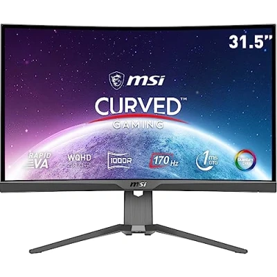 Bild av MSI MAG 325CQRF QD 31,5 tum böjd spelskärm WQHD Rapid VA 1000R panel, 2 560 x 1 440, 16:9, 170 Hz, ms, FreeSync Premium, HDR Ready, justerbart stativ HDMI 2.0b, DisplayPort 1.2a, USB Type C,