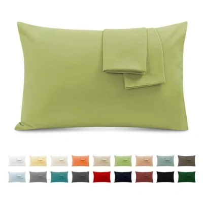 Bild av Örngott 100% Bomull 40x70 cm 2 ST, Rektangulärt i Rent Jersey 120GSM Kuddöverdrag Tålig och Hypoallergenisk Ljusgrön