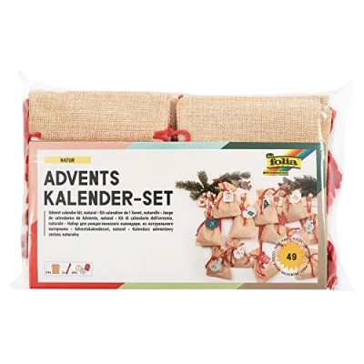 Bild av folia 63121 Adventskalender set med väska i jutelook, snöre 2 m lång, 24 påsar vardera 10 x 13 cm stor och nummerhängen, för små överraskningar adventet