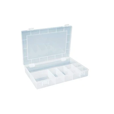 Bild av hünersdorff sortimentslåda PP Classic med 8 fack stabil sorteringslåda för skruvar och andra små delar fast fackindelning 22,5 x 33,5 5,5 cm, transparent