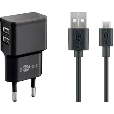 Bild av Goobay 44984 Micro USB dual laddningssats 2,4 A laddare, svart