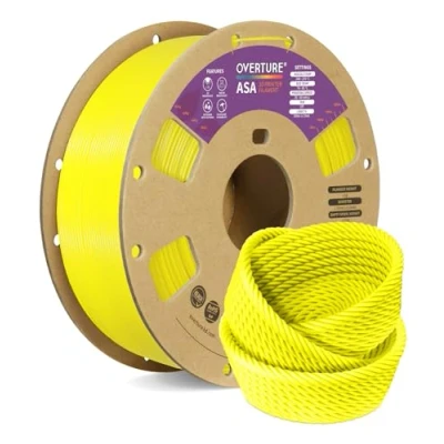 Bild av OVERTURE ASA Filament 1.75mm, 1kg Spool (2.2lbs) 3D Printer Filament, Premium Anti UV, Perfect for Printing Outdoor Functional Parts, Dimensional Accuracy +/ 0.02 mm(Yellow)
