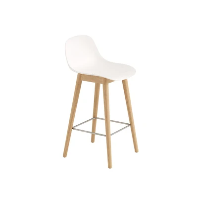 Bild av Muuto Fiber Bar Stool w/ Backrest Wood Base Pall White/Oak 42,5 X 44 87,5 cm