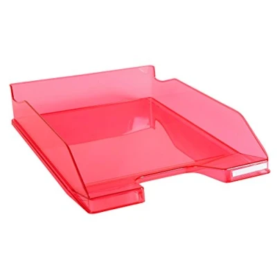 Bild av Exacompta 113254D Premium brevfack Combo midi din A4. Perfekt brevkorg för organisation. Robust och stapelbar förvaringskorg hallon transparent glänsande