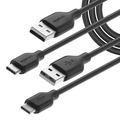 Bild av Amazon Basics USB C till A 2.0 snabbladdningskabel, 480 Mbit/s hastighet, IF certifierad, för Apple iPhone 15, iPad, Samsung Galaxy, surfplattor, bärbara datorer, 1,83 m, svart, 2 pack